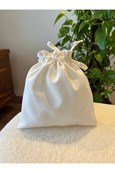 MEKİK BUTİK Kırık Beyaz keten mini bez kese - büzgülü çanta içi düzenleyici -...
