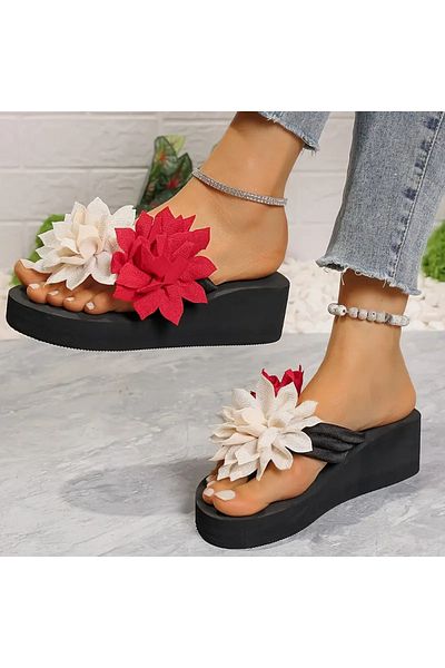 Deniz Terlik Floral Wedge Heel Women's Beach Sea Flip Flops