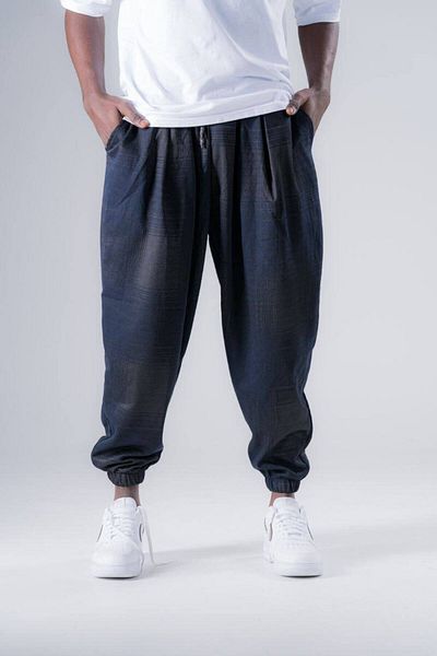 SUPERBLUE Men's Patterned Baggy Laci Wrinkled Baggy Trousers