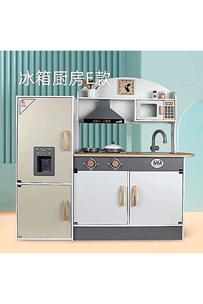 Star Kids KidsZoon Wooden Kitchen Playset, Fridge & Gas Stove with Light & Sound - Realistic Play