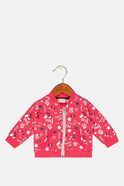 Chicco Toddlers Girl Round Neck Long Sleeve Allover Print Sweater, Pink Combo