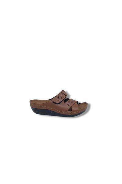 Zerhan 2354 Women's Tan Velcro Daily Use Wedge Heel Slippers