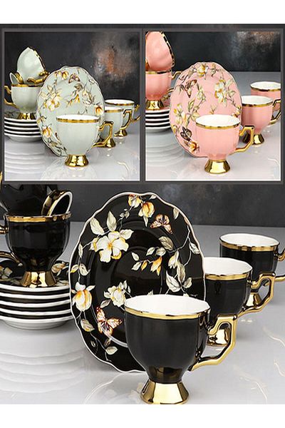 Kosova 3 Separate Colors Luxury Porcelain Flowers Coffee Cup Set Coffee Cup
