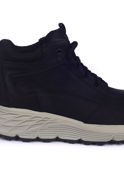 Bulldozer 250058   Lace-Up Orthopedic Insole Rubber Lat Sole Half-High Black Men's Boots