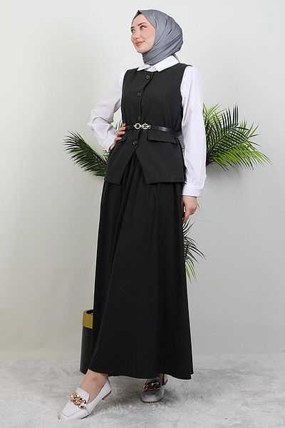 GİYZAMİLA Set Riding Around with Vest, Dark Gray