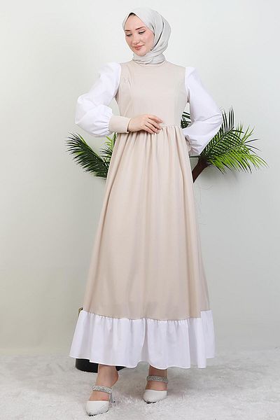 GİYZAMİLA Μπεζ φόρεμα Princess Ruffle