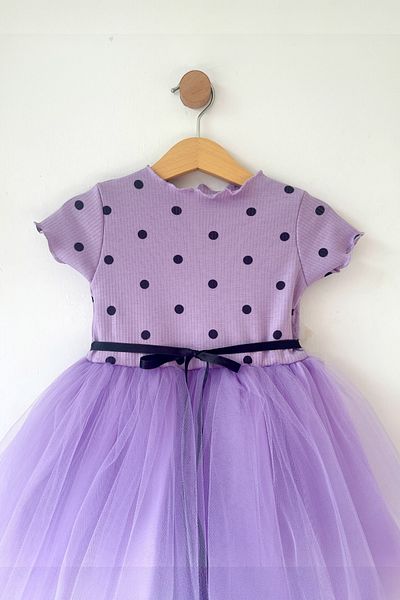 COOLMINIES Baby Girl Kids Princess Fluffy Stretchy Polka Dot Tutu Dress-Lilac