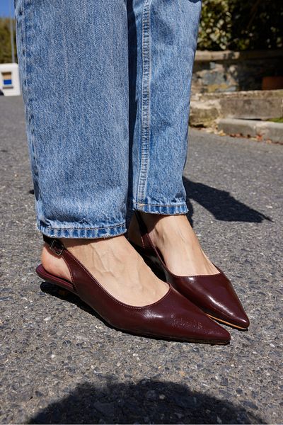 ANGELİNA JONES Murcia Women's Burgundy Material Mini Heel Slinback Shoes