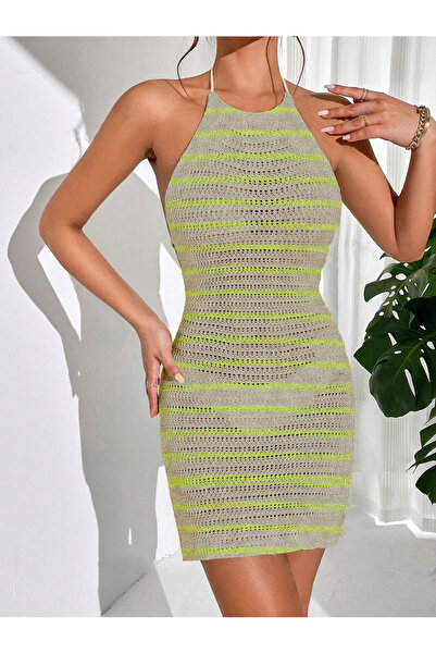 randevu Ριγέ Πλεκτό Φόρεμα Παραλίας με απαλή υφή