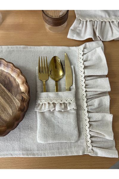 Mirilliahome 2 Ακατέργαστη Λινό Δαντέλα Λεπτομερής θήκη για κουτάλια / χαρτοπετσέτα