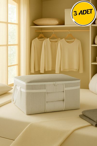 Paris Home 3 Pieces Pillow, Quilt Clothes Bag, Under Base Organizer Bag, Storage Bag 75x40x40 Cm
