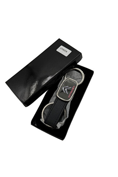 platin hediyelik Leather / Steel Keychain with Citroen Logo, Steel Keychain