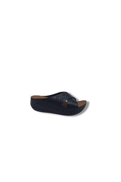 Zerhan 2652 Women's Black Daily Use Wedge Heel Slippers