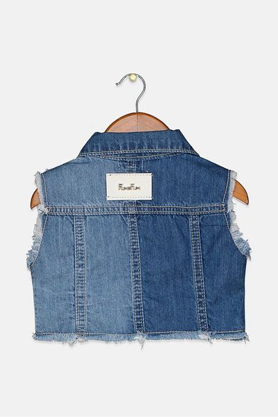 Fun & Fun Toddler Girls Textured Sleeveless Denim Blazer, Wash Blue