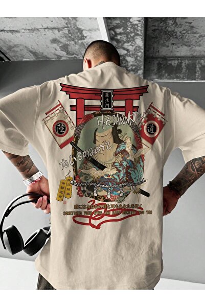 EVIus Tricou oversize cu imprimeu tradițional chinezesc cu gâtul turn