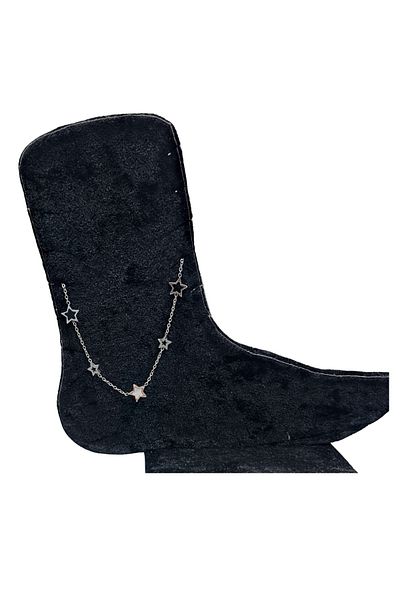 Bijutek Silver Color Row Star Model Women's Stainless Steel Anklet