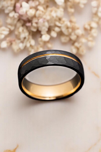 My Diamond Erkek Alyans Yüzük 14 Ayar Altın Siyah Rodyum Kaplama