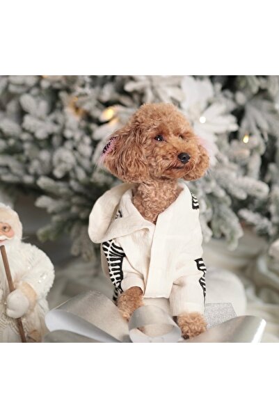 Genel Markalar Piramit Desenli Krem Özel Tasarım Köpek Bornozu