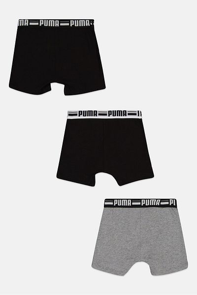 Puma Kids Boy 3 Pieces Brand Logo Boxer, Black/grey