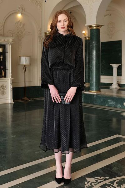 msendam Women's Elastic Waist and Pocket Skirt Chiffon Shiny and Stoned Fabric Stylish Set (Lined, Will Not Show.)