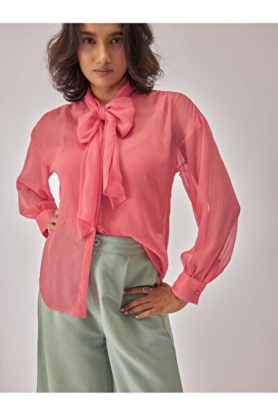The Label Life Deep Rose Chiffon Pussybow Top Stylish & Versatile