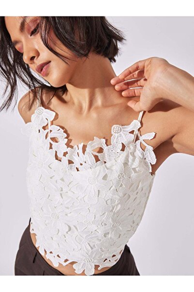 The Label Life White Floral Lace Smocked Cami