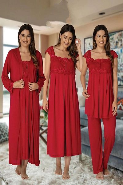 EM&FA TEKSTİL Effort Pregnant Maternity Nightgown Dressing Gown Set of 4