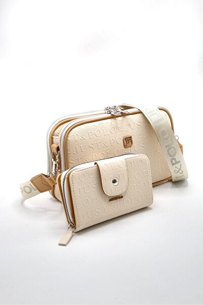 Just Polo حقيبة كتف ومحفظة للنساء من Justpolo كريمية مكونة من 5 أقسام Tm4091k...