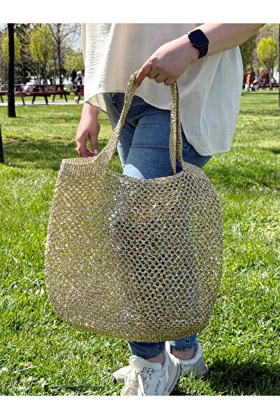 Bunibag Simli Kağıt İp Gold Plaj Çantası