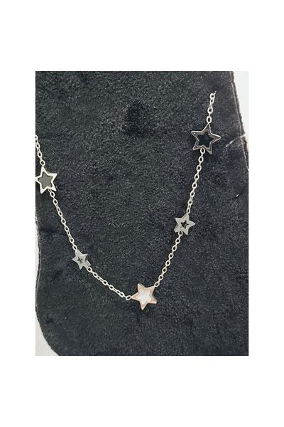 Bijutek Silver Color Row Star Model Women's Stainless Steel Anklet