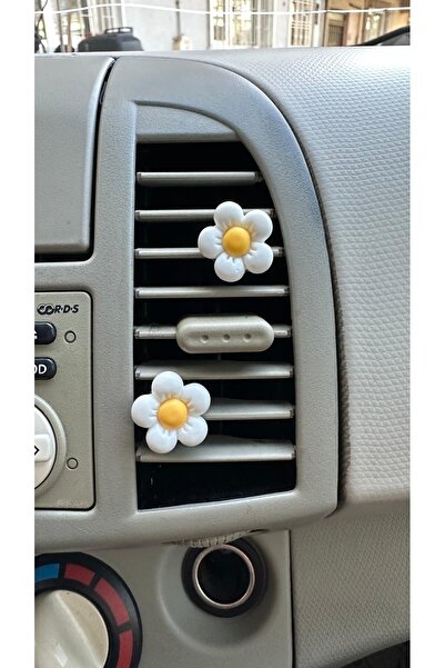 Çiçek Antalya 3 قطع صغيرة من زهرة الأقحوان البيضاء لتكييف هواء السيارة ومشبك تزيين ملحقات السيارة الداخلية