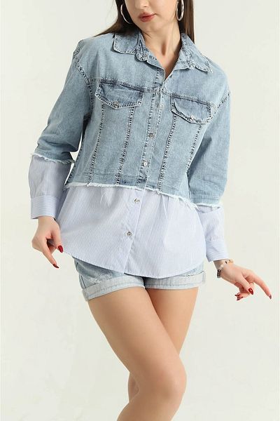 Coşkun GİYİM Cămașă de damă din denim cu dungi albastre P24250
