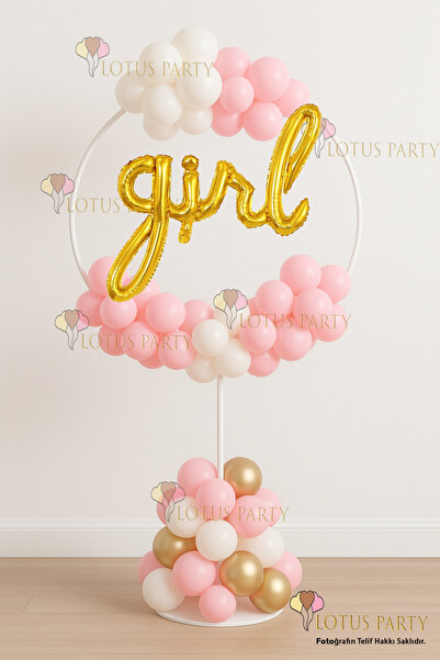 LOTUS PARTY Ayaklı Yuvarlak Stand Hastane Oda Süs GOLD RENK GİRL YAZI FOLYO B...