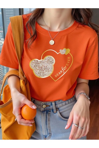 OVER HEAD Ženski medved zauvek Štampano Oversize kroj T-shirt