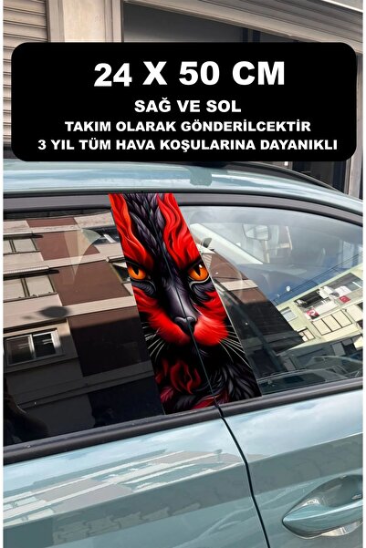 ÖZGÜL REKLAM Kedi Araç Kapı Direği Kaplama Folyosu 50X25 cm 2 Adet / Araç Kapı Direk Kaplama
