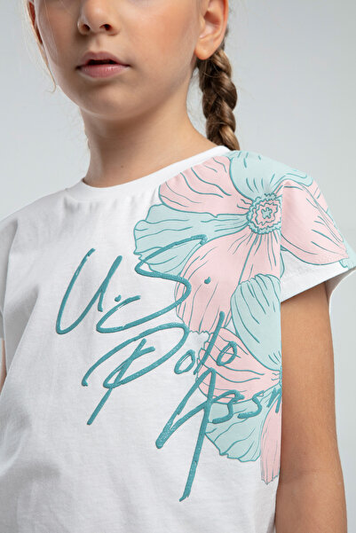 U.S. Polo Assn. Girl's Cream Floral Patterned Cotton Shorts Set P.O.R.O.Z.2.0.7.E.L.9,T.