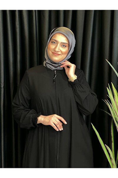 Butik büyük beden Plain Ferace with Elastic Sleeve