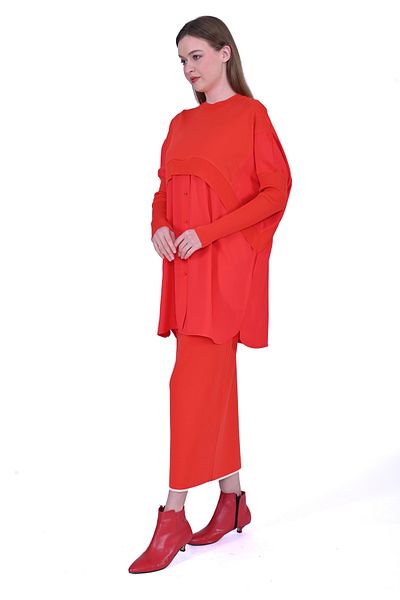 Invee 6883 Fabric/Knitwear Red Tunic
