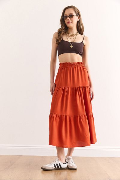 Olalook Women's Tile Layered Flowy Midi Woven Skirt Etk-19000313