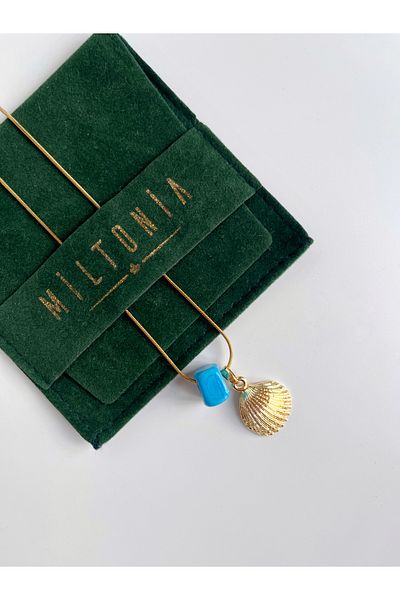 Miltonia Sea Shell Blue Glass Beads Steel Necklace