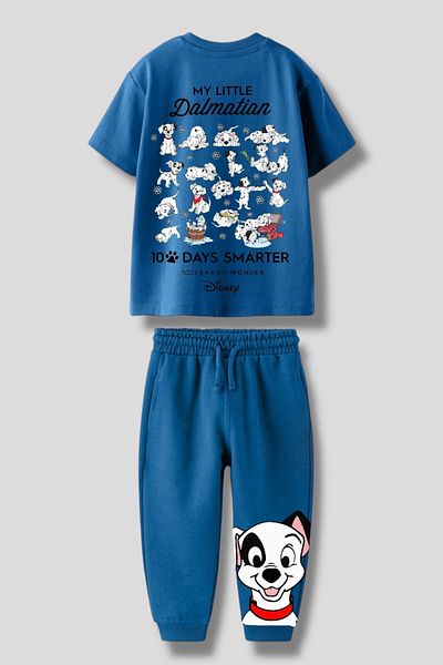 Magu Set de trening din bumbac cu model de câine verde pentru bărbați, tricou și pantaloni de jogger