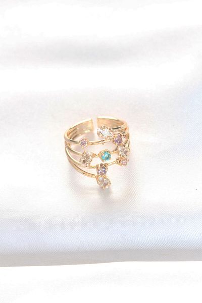 NEZADE STORE Colorful Zircon Stone Gold Color Adjustable Ring - Lisinya
