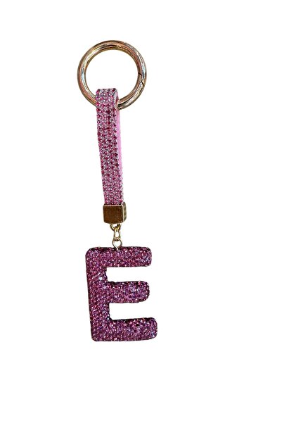 NATUREL E Harfi Pembe Taşlı Anahtarlık Şıklığın ve Işıltının Baş Harfi