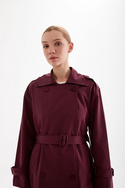 Perryes Women's Belted Epaulette Double Breasted Trench Coat
