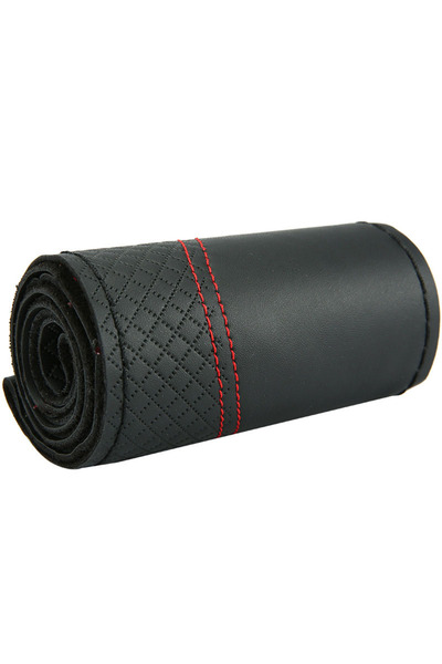 Choice1 Red Thread Car Steering Wheel Covers Braid DIY 38cm Soft Genuine Leat...