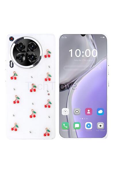 TechTrove Tecno Camon 30 Kılıf Kabartmalı Desenli Simli Şeffaf A+ Kalite Kapak