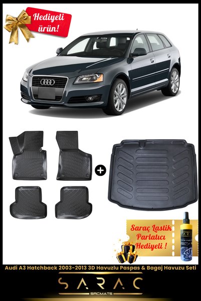 SRCMATS Audi A3 Hatchback 2003-2013 Araca Özel 3D Havuzlu Paspas & Bagaj Havu...