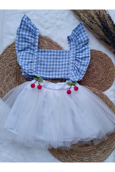 ayzen store Cherry Detailed Bow Lined Tulle Girl Dress