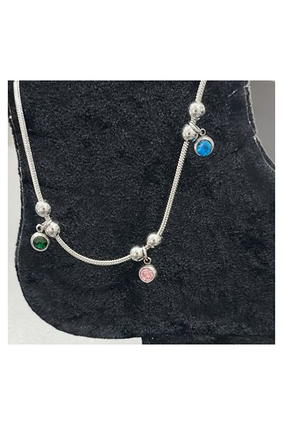 Bijutek Silver Color Stone Italian Chain Women's Stainless Steel Anklet