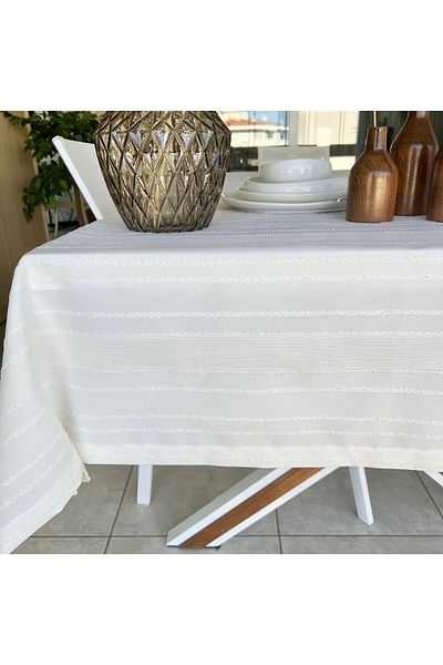 desen izmir Rustic Fabric, New Season Linen Look, Carefree Off-White Table Cloth